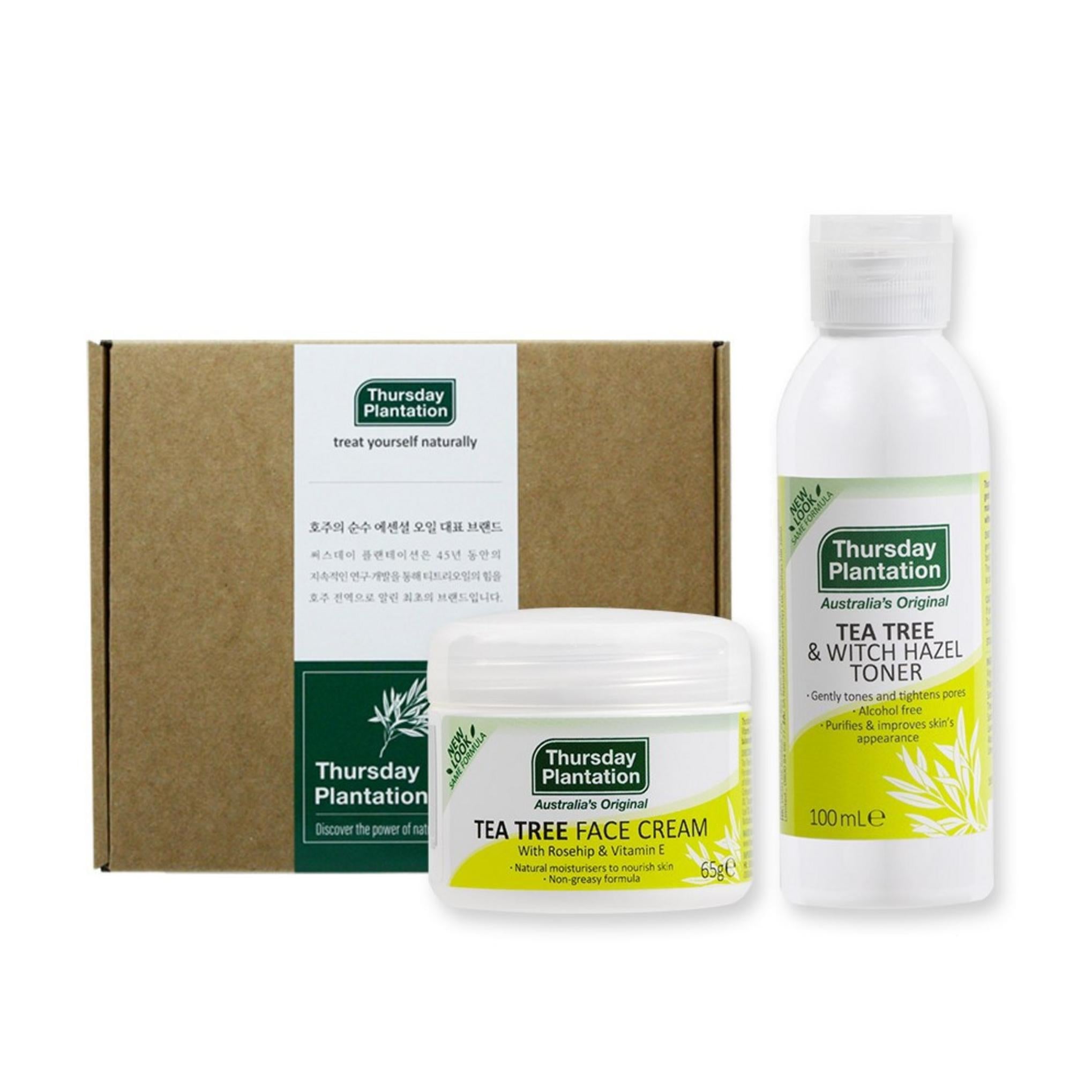 Conjunto Presente de Tónico de Hamamélis e Árvore do Chá 100ml + Creme Facial 65g