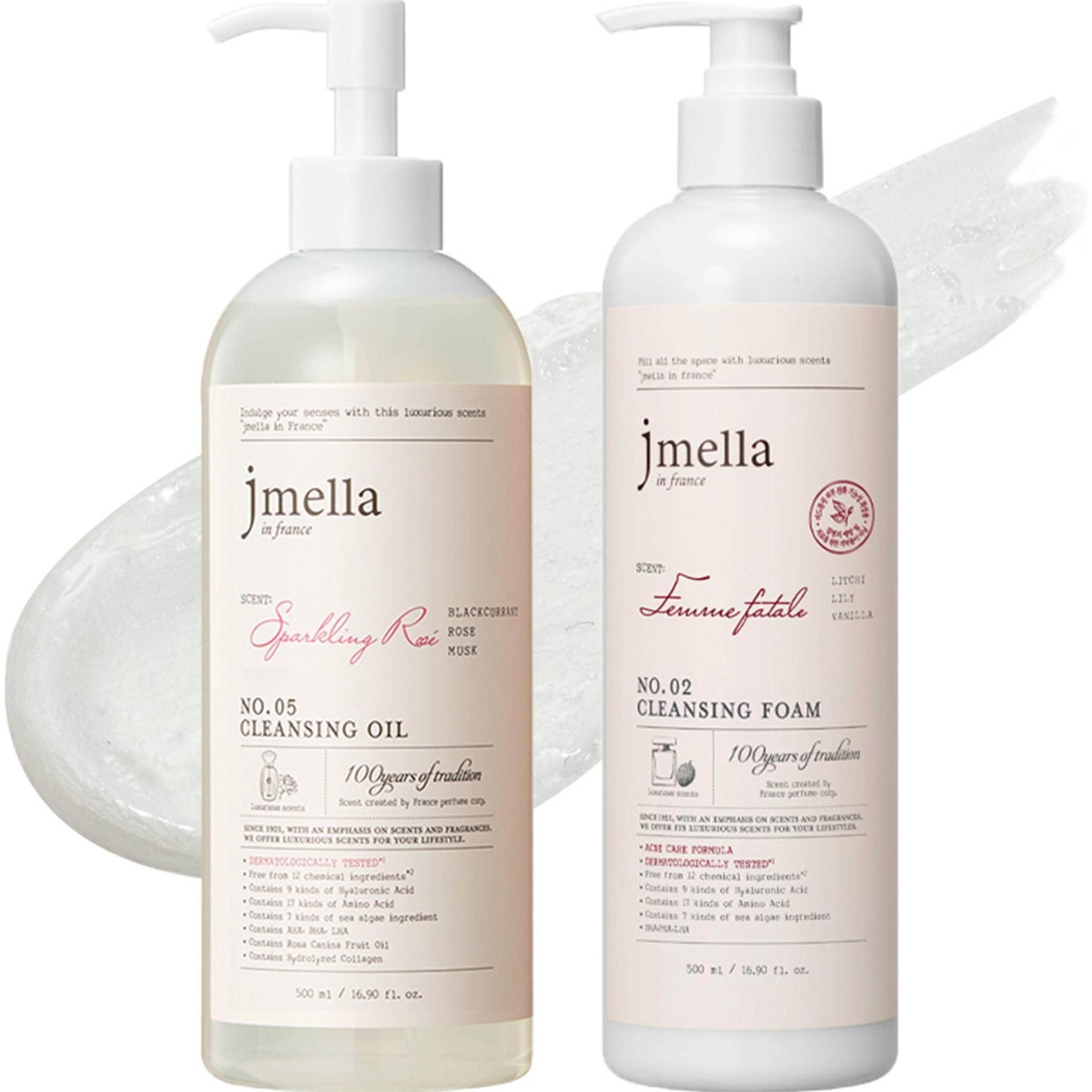 J Mela Óleo de limpeza rosa espumante de grande capacidade 500ml + Conjunto de espuma de limpeza Femme Fatale 500ml