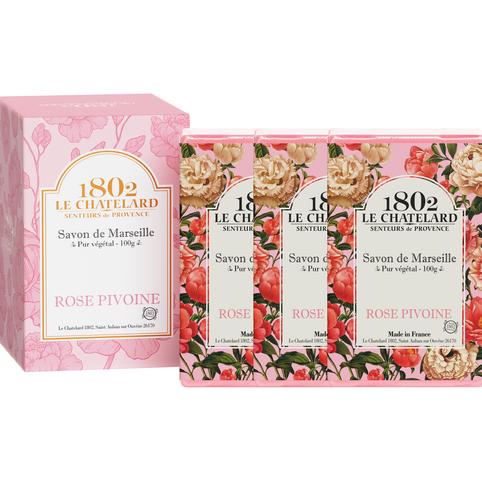 Lechatra 1802 Marseille Soap Rose Peony Scent 3p