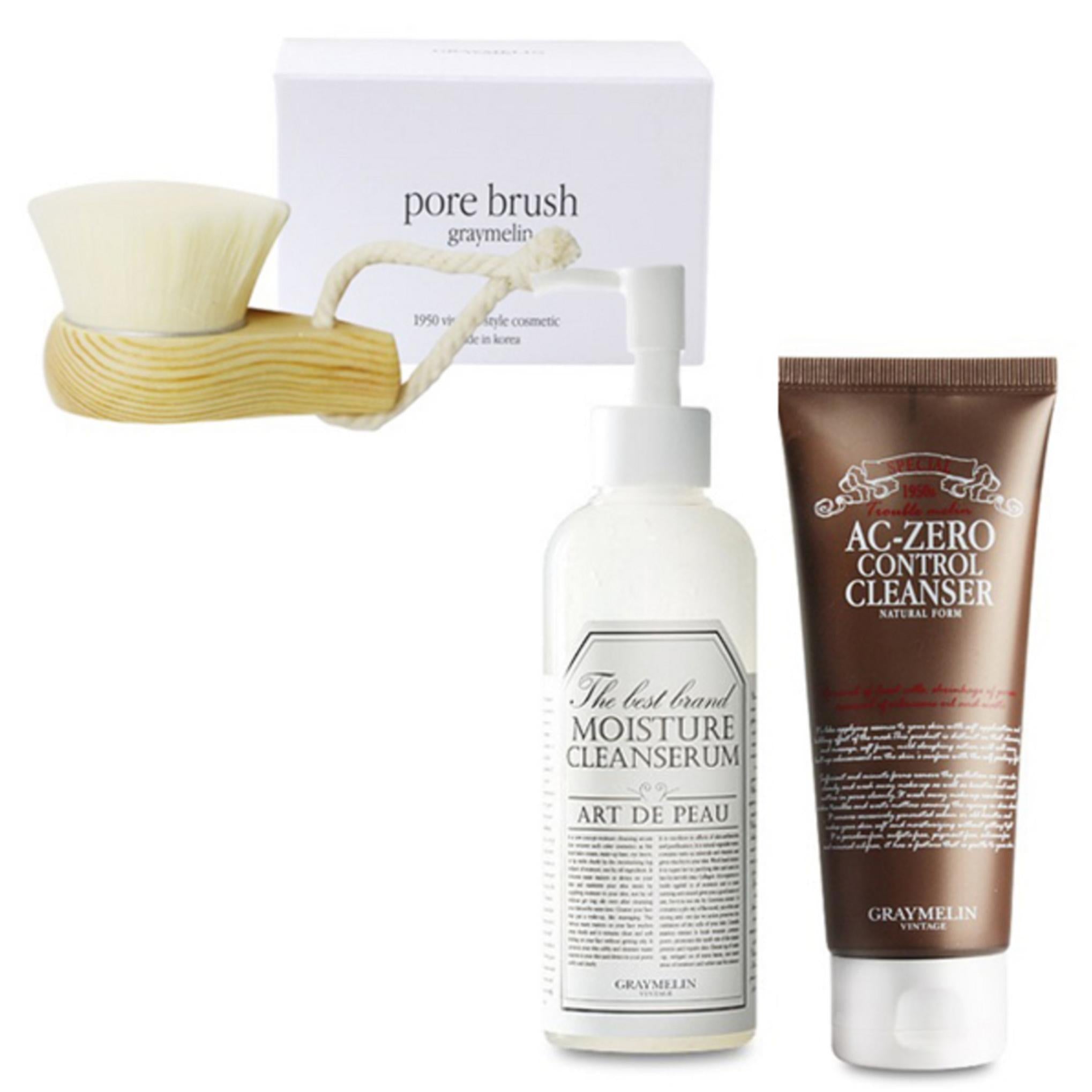 Pincel Grey Melin Pore + Clean Serum + Conjunto de limpador de espuma AC Zero