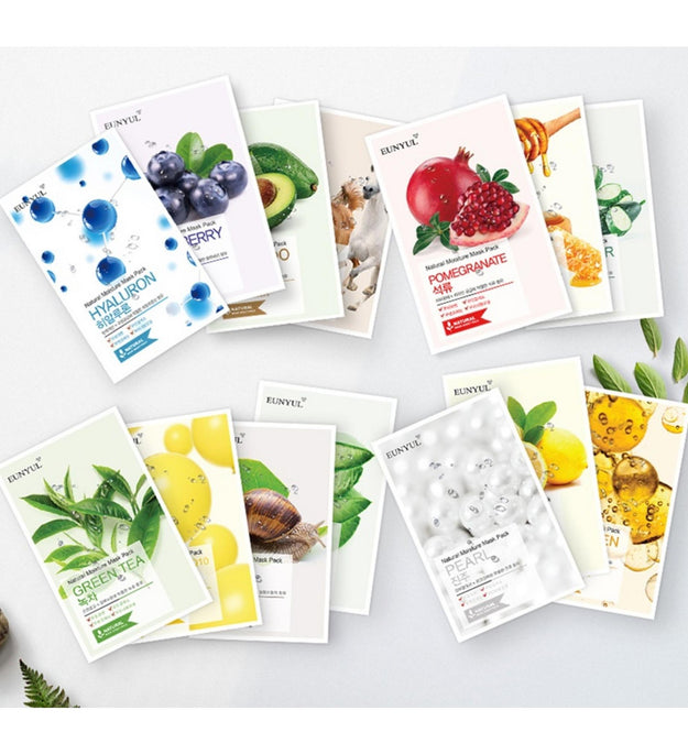 Pack Masque Naturel Eunyul Aloe 10p + Collagène 10p + Perle 10p + Hyaluronique 10p + Avocat 10p