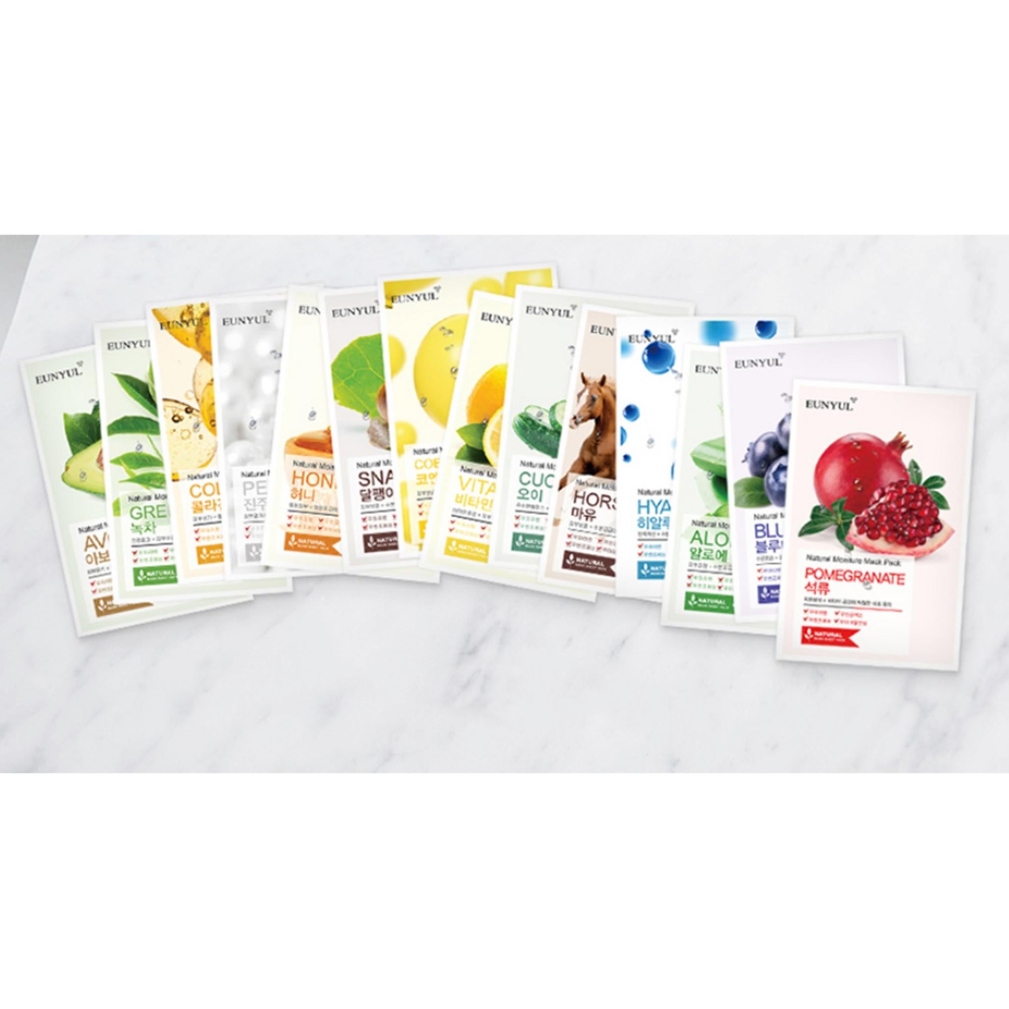 Eunyul Natural Mask Pack Aloe 10p + Kollagen 10p + Perle 10p + Hyaluron 10p + Avocado 10p