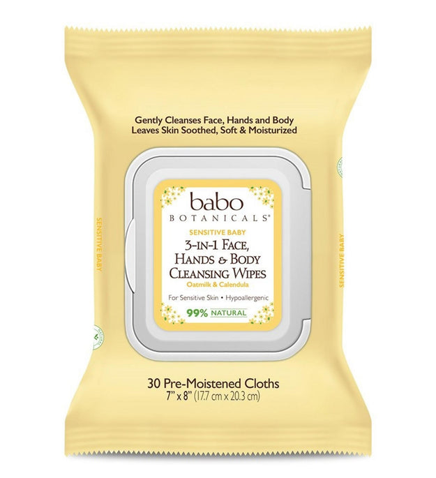 Babo Botanicals 3-In-1 Face Hand & Body Cleansing Wipes