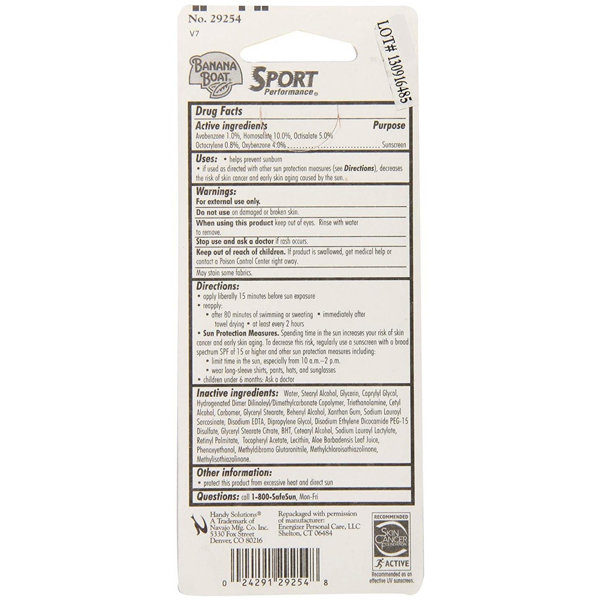 Loción protectora solar Banana Boat Sports Performance SPF30