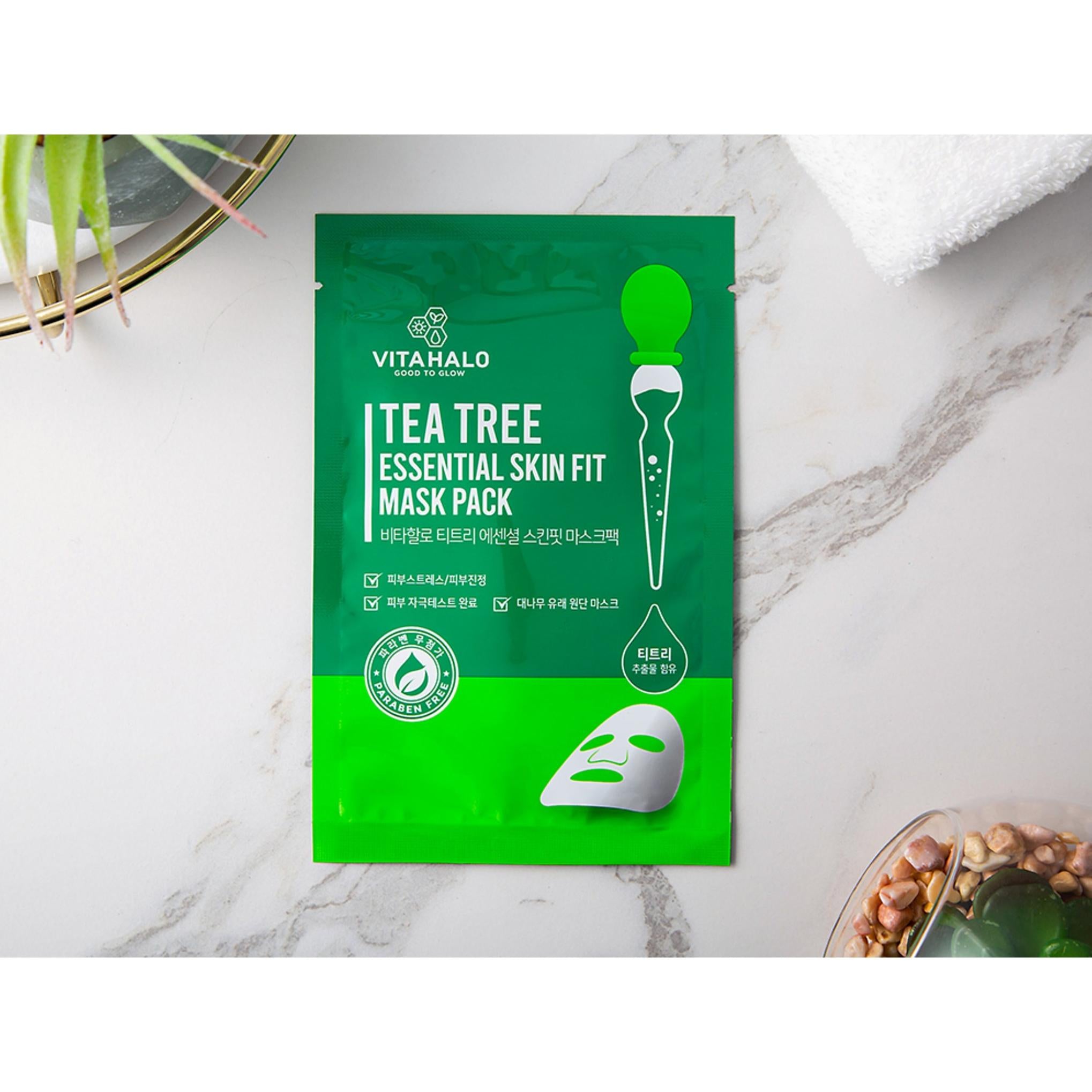 Paquete de mascarillas esenciales para el cuidado de la piel con árbol de té de Vita Halo