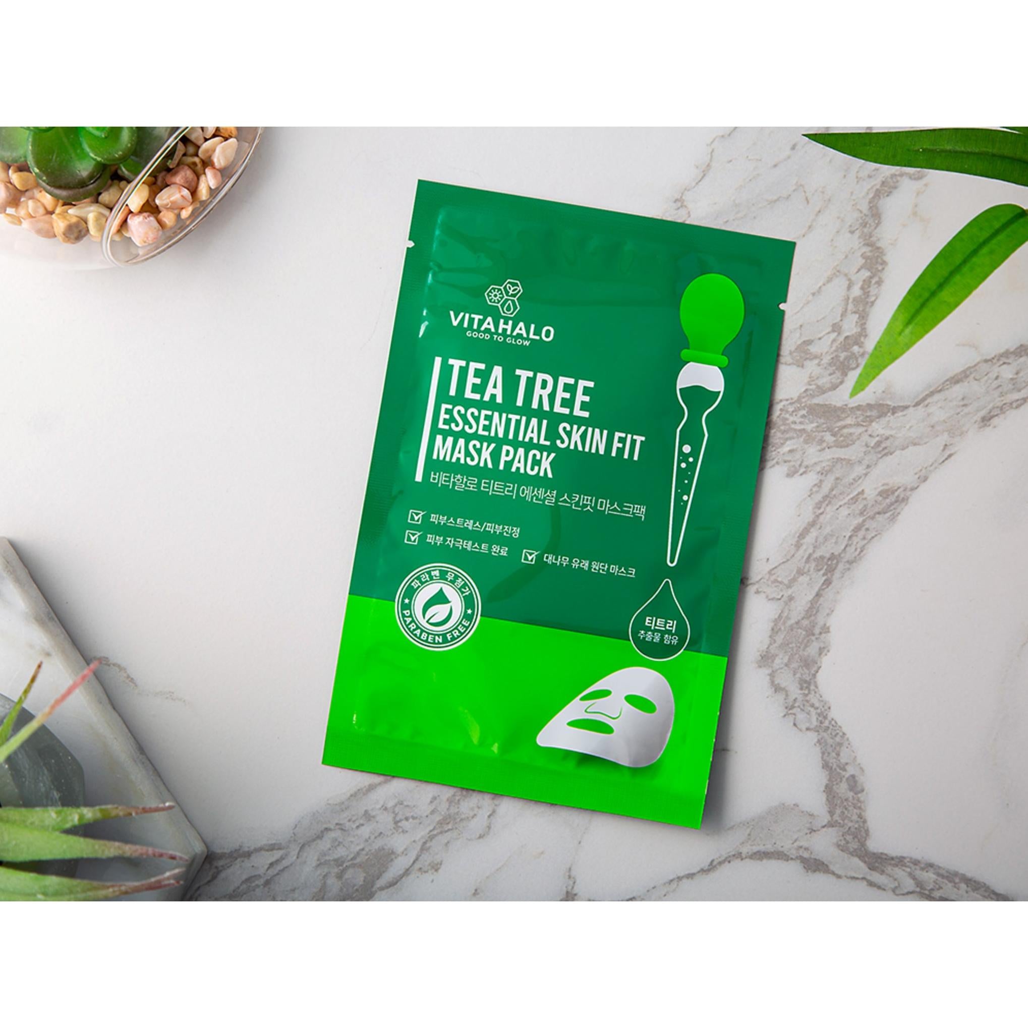 Paquete de mascarillas esenciales para el cuidado de la piel con árbol de té de Vita Halo