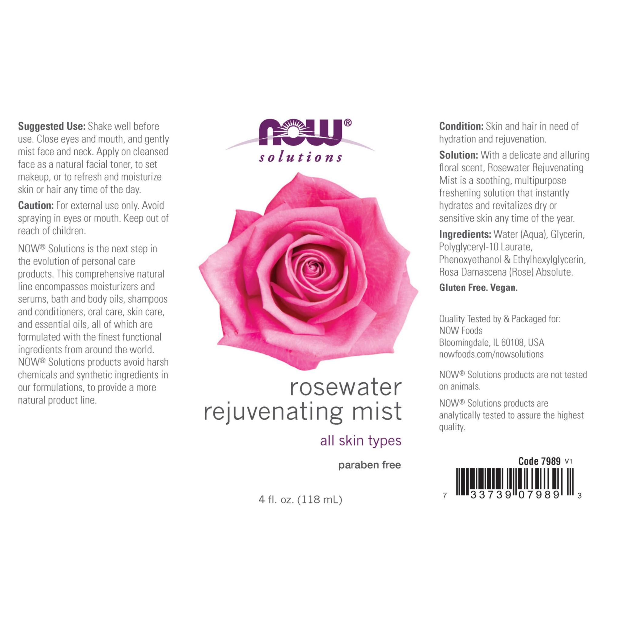 Now Foods Acqua di Rose Spray Ringiovanente Tutti i Tipi di Pelle