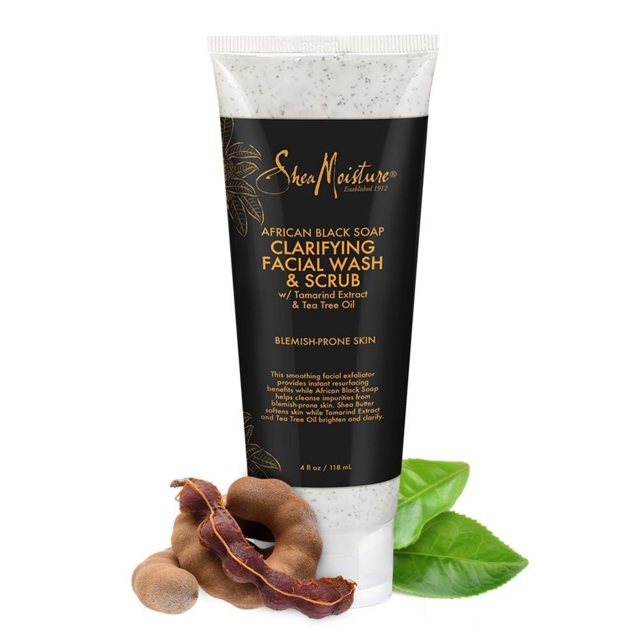 Shea Moisture Savon Noir Africain pour Peau à Problèmes Nettoyant et Gommage Visage