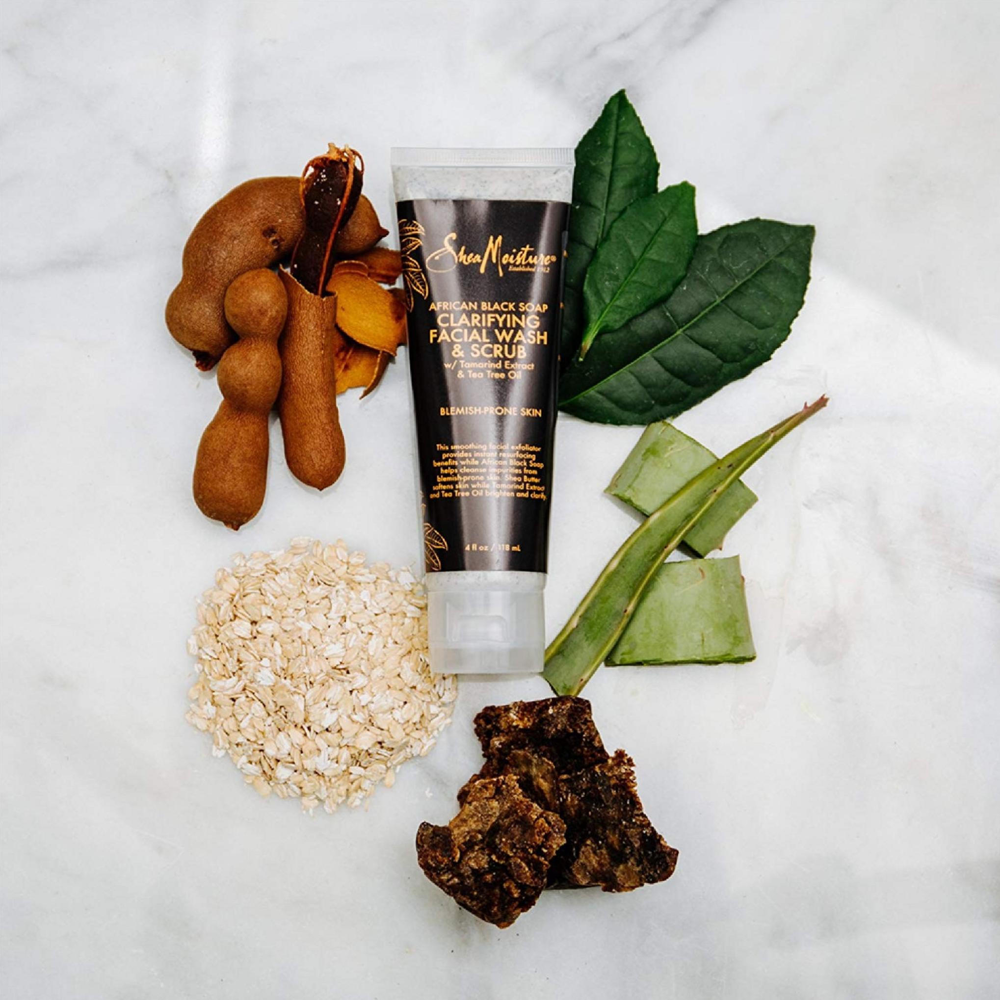 Shea Moisture Savon Noir Africain pour Peau à Problèmes Nettoyant et Gommage Visage