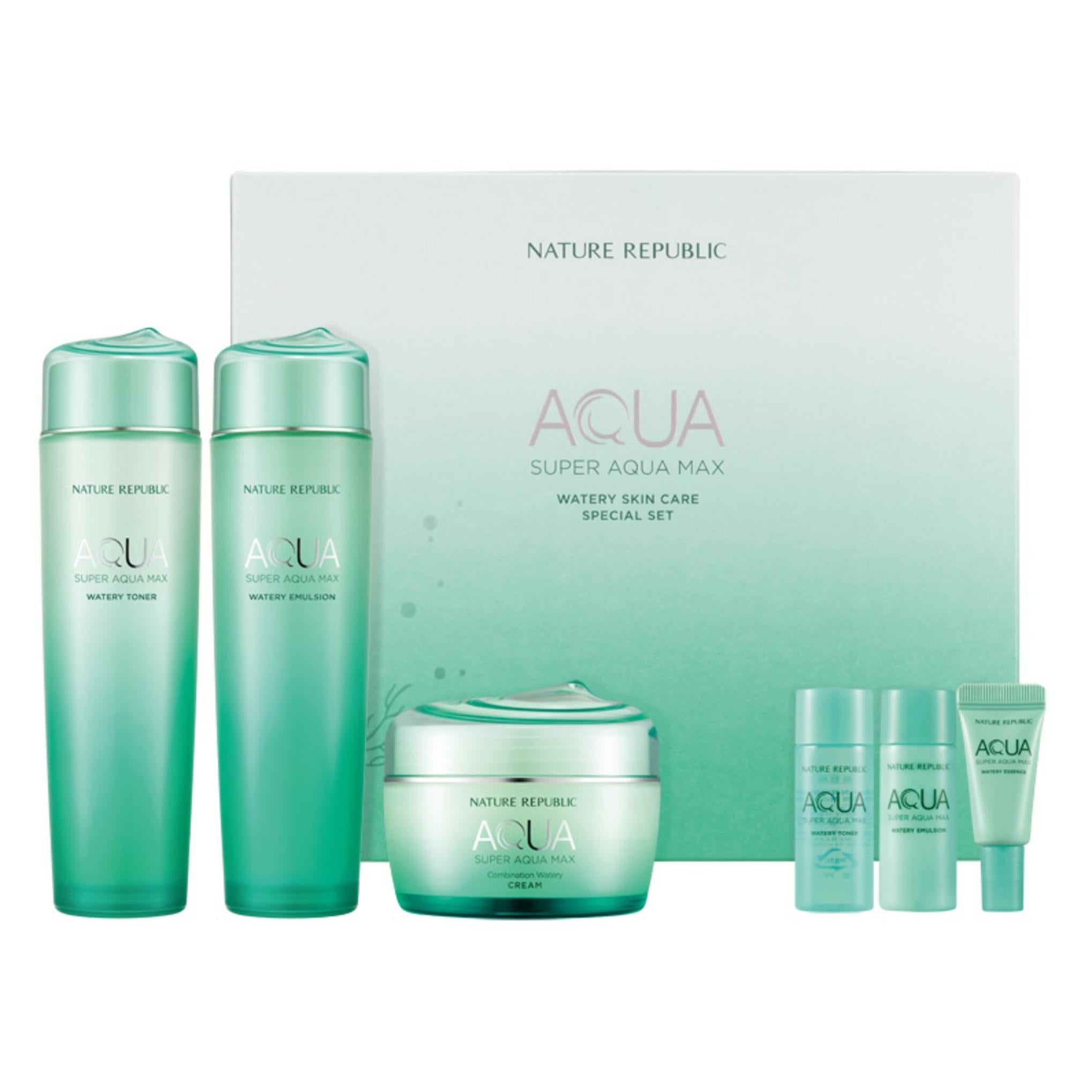 ネイチャーリパブリック スーパーアクアマックス モイスチャートナー 150ml + 20ml + 乳液 150ml + 20ml + クリーム 80ml + エッセンス 5ml