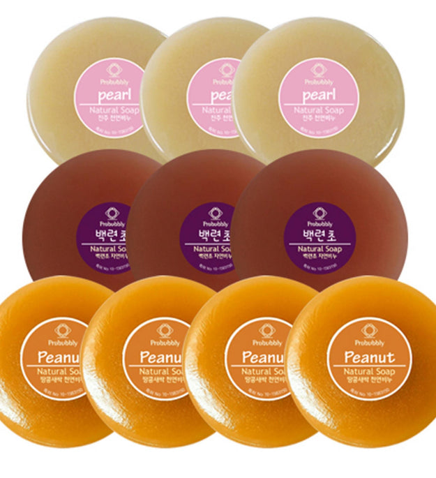 Probubbly Soap Peanut Sprout 110g x 4p + Pearl 110g x 3p + White Lotus Herb 110g x 3p Set